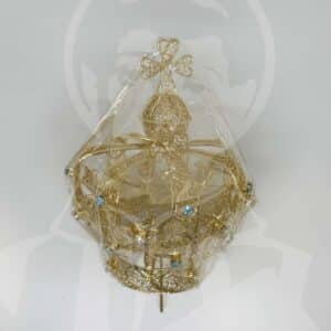 Coroa Dourada com pedras brancas e azuis